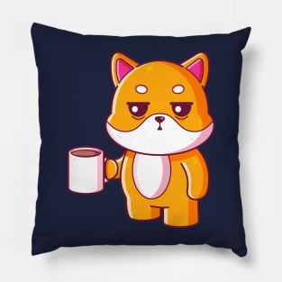 Cute shiba inu drinking coffee Pillow