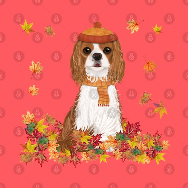 Blenheim in Fall Leave, Blenheim Cavalier King Charles Spaniel by Cavalier Gifts