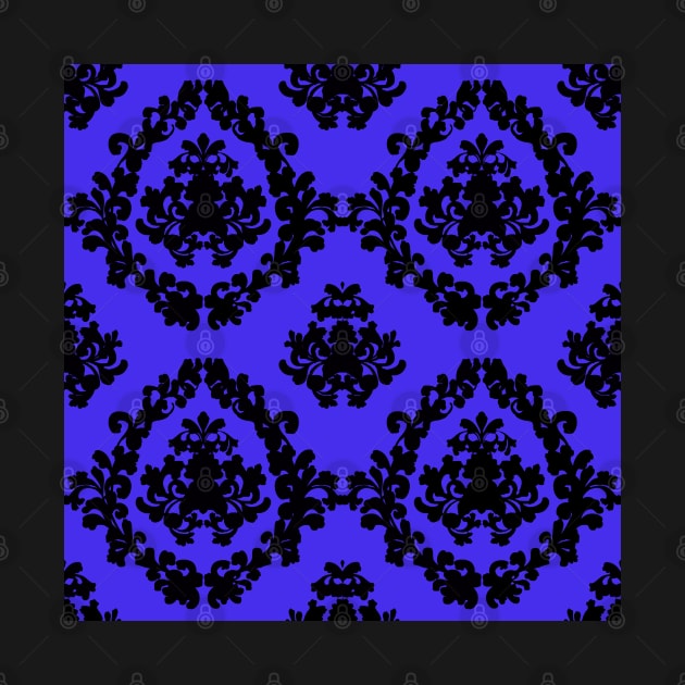 Victorian Damask Black and Blue by Overthetopsm