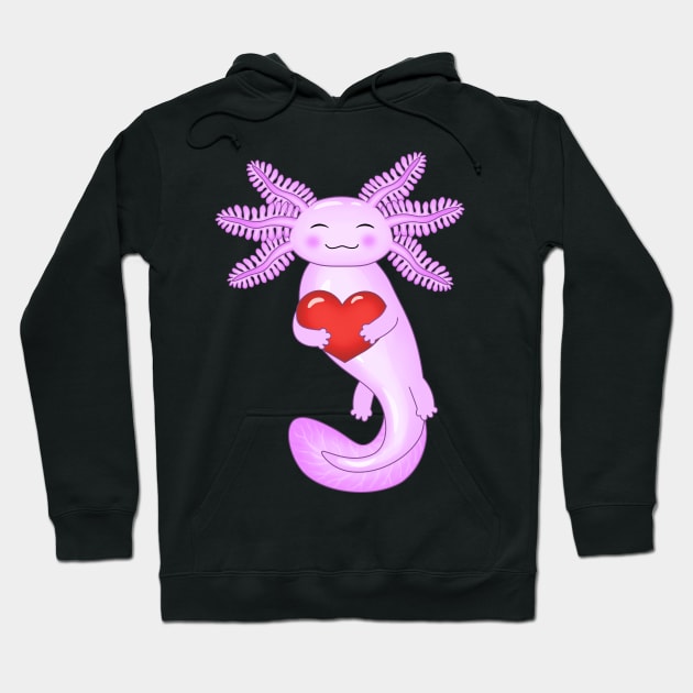 Purple Axolotl Holding A Big Red Heart Hoodie