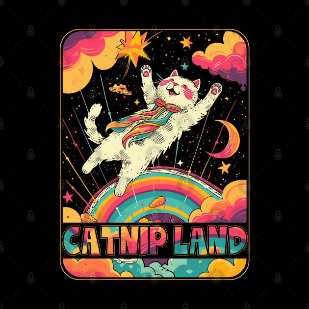 Cat Catnip Land 60s 70s Hippie Aesthetic Cat Lover by Apocatnipse Meow