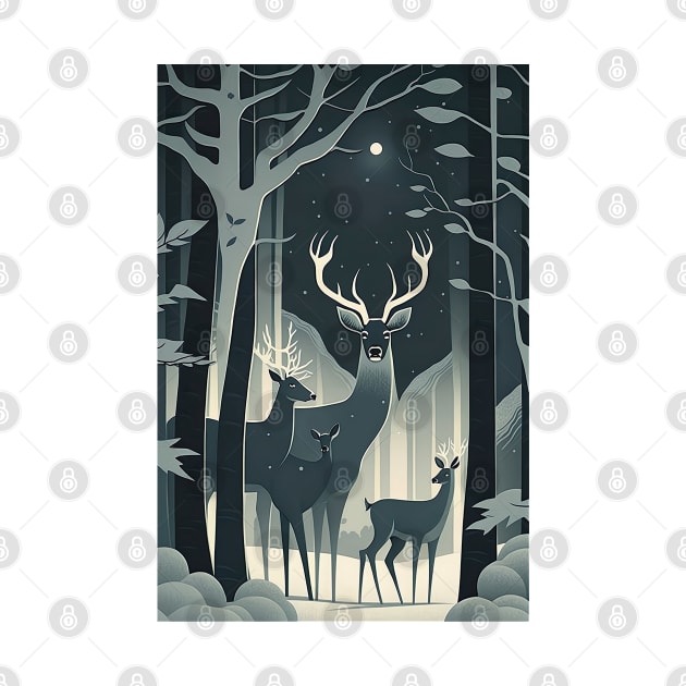 Family of Deer in the Forest at Winter by YeCurisoityShoppe