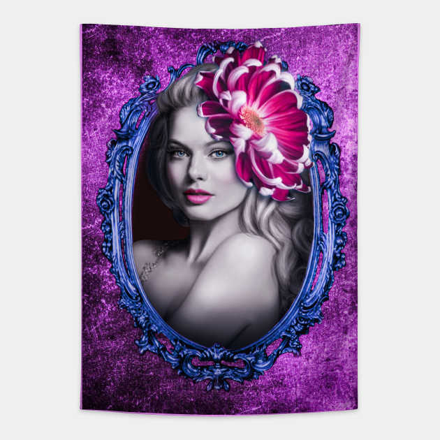 Vivid Fucsia Gorgeous girl Floral Artwork Tapestry by Relaxing Art Shop