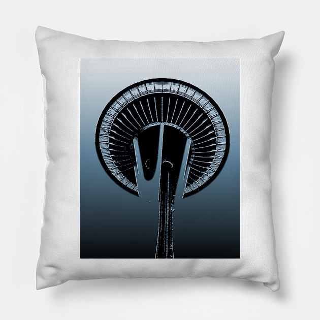 Space Needle In Blue Pillow by KirtTisdale