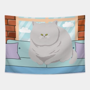 Happy Grey Cat Tapestry