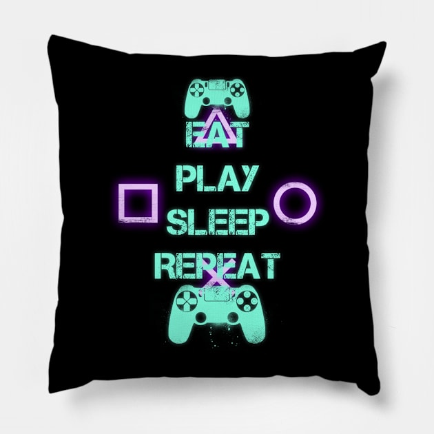 Eat sleep repeat Pillow by Mad77store