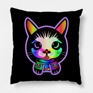 Vaporwave Kitty Samurai Neon Cat Pillow