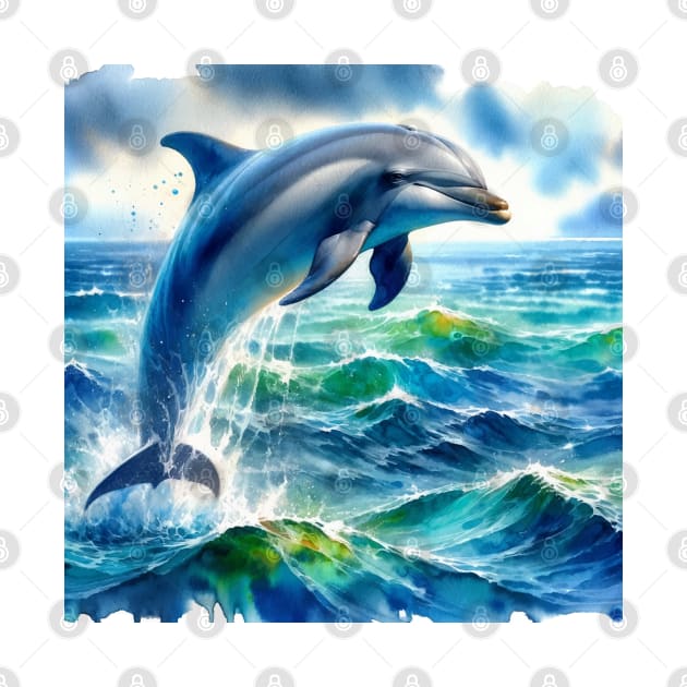 Ocean Serenade: Graceful Bottlenose Dolphin Watercolor by Aquarelle Impressions