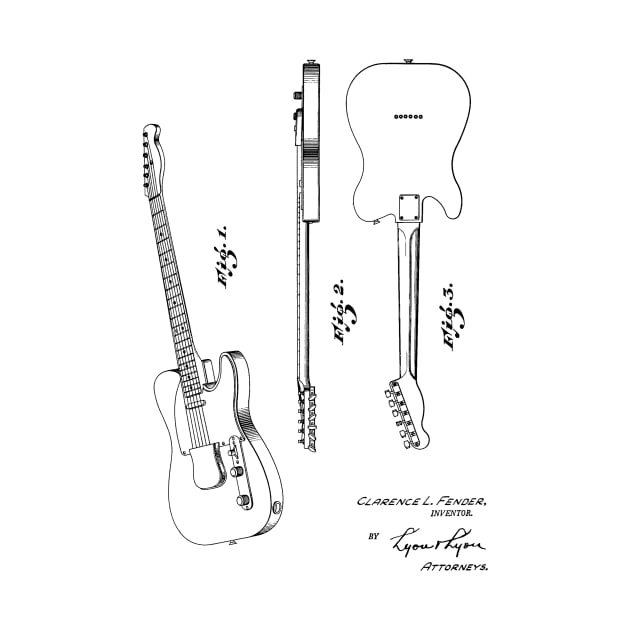 Guitar Vintage Patent Hand Drawing by TheYoungDesigns