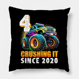 Monster Truck Year Old Boys 4th Birthday Party Born 2020 Pillow