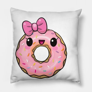 Cute pink donut with a bow Pillow