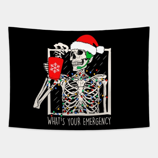 Funny Dispatcher Skeleton Christmas Gift for 911 First Responders Tapestry by Shirts by Jamie