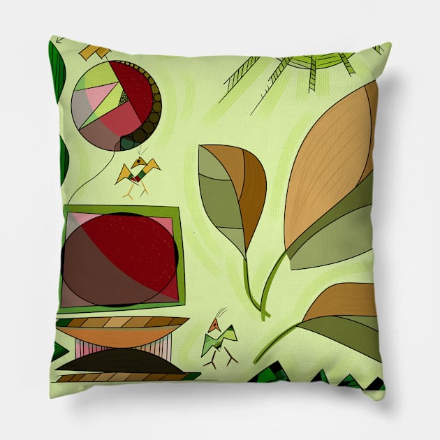 Naive Landscape With Birds Pillow by VazMas Design