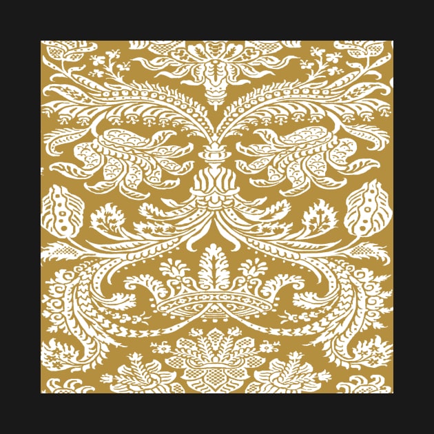 White on Mustard Gold Medieval Damask Scrolls by JamieWetzel