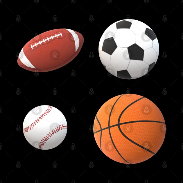 Team Sports Basketball, Football, Baseball and Soccer Ball for Sports Lovers, Fans and Players by Art By LM Designs 