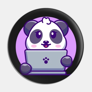 Cute panda with laptop cartoon design Pin