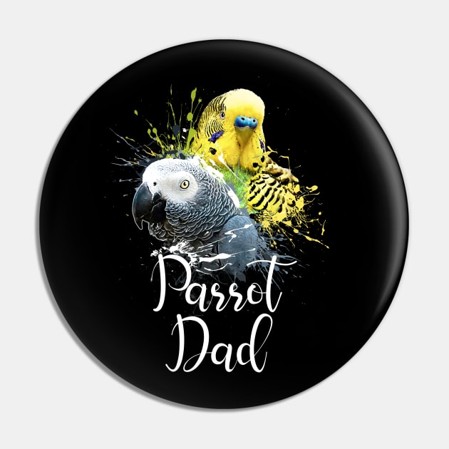 Parrot Dad Color Splatter Budgie and Grey Parrot Black Pin by BirdNerd