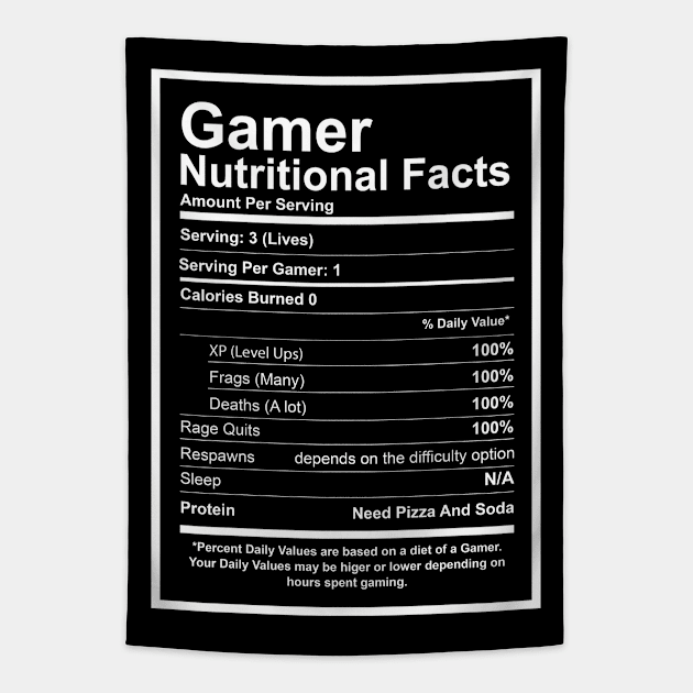 Gamer Nutritional Facts Tapestry by Issho Ni