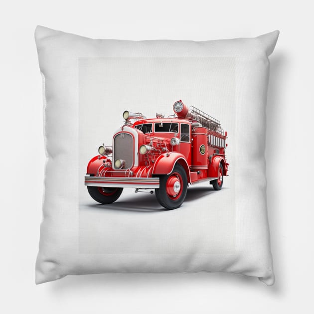 Art Deco Fire Truck Pillow by TheArtfulAI