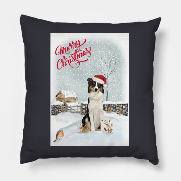 Border Collie Merry Christmas Santa Dog Pillow by Puppy Eyes