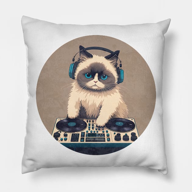 Cute DJ Ragdoll Cat Pillow by JGodvliet