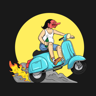 Javanese wayang carrying beer on a vespa T-Shirt