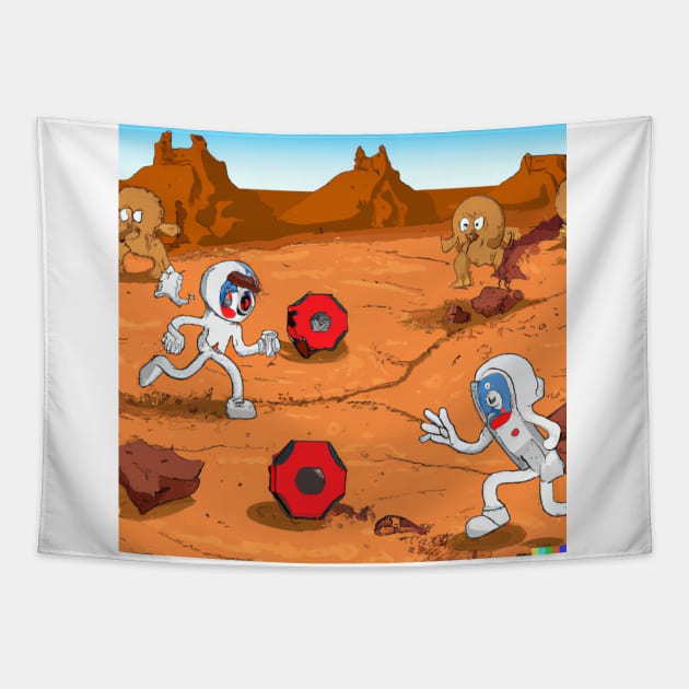 Astronauts playing football on Mars Tapestry by Best.Gifts.Gabriel