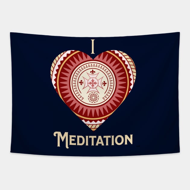 I Love Meditation Mandala Circle Tapestry by Savi L'amour