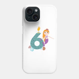 Cute little mermaid six birthday Phone Case