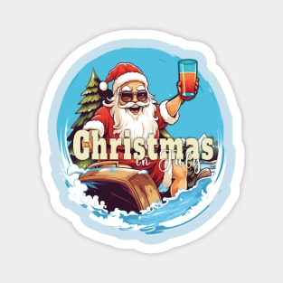 Christmas in July Santa on the waves Magnet