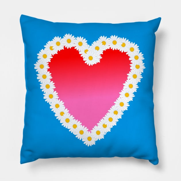 Daisy Flower Pink Ombre Heart Pillow by Art by Deborah Camp