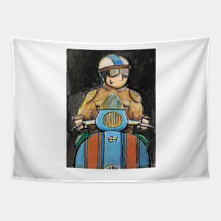 Retro Scooter, Classic Scooter, Scooterist, Scootering, Scooter Rider, Mod Art Tapestry