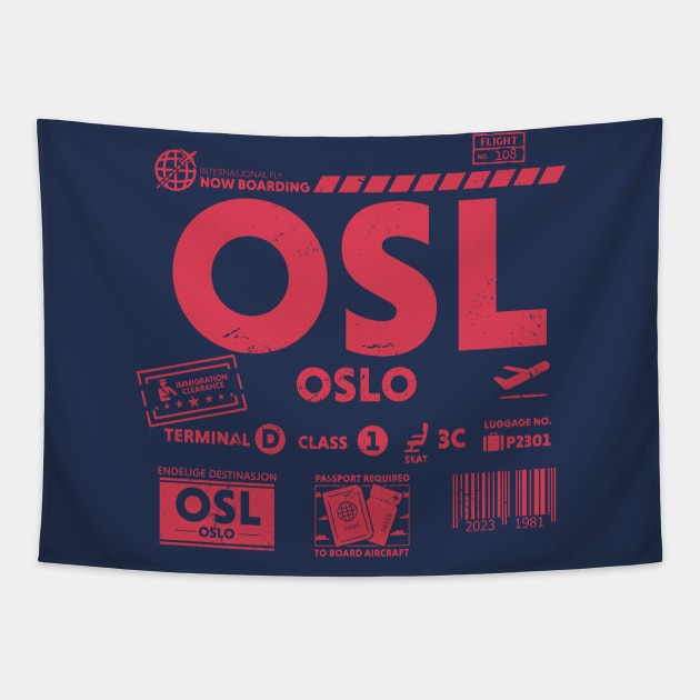 Vintage Oslo OSL Airport Code Travel Day Retro Travel Tag Tapestry by Now Boarding