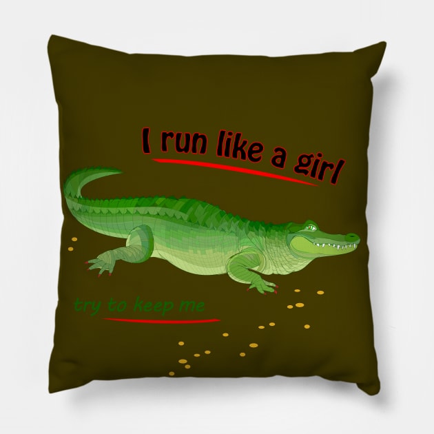 Cute crocodile with lettering Pillow by Artist Natalja Cernecka