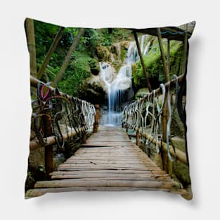 Bamboo footbridge to waterfall Pillow