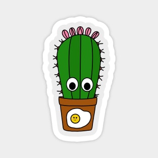 Cute Cactus Design #250: Tall Cactus In Sunny Side Up Egg Pot Magnet