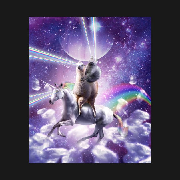 Laser Eyes Space Cat On Llama Unicorn - Rainbow by Random Galaxy