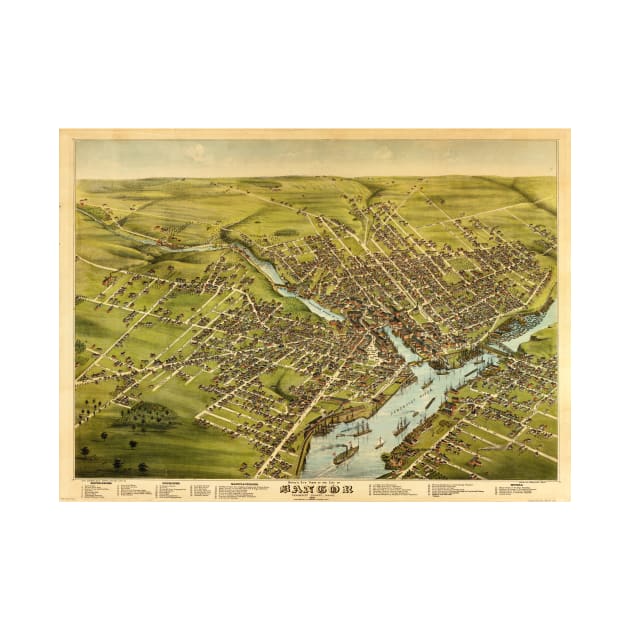 Vintage Pictorial Map of Bangor Maine (1875) by Bravuramedia