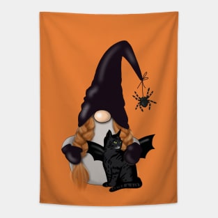 Halloween - Gnome  , Black Cat  and Spider Tapestry