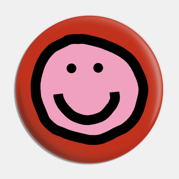 Minimal Happy Smiley Face Pink Pin by ellenhenryart