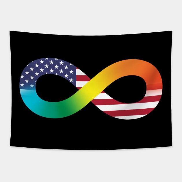 Autism Acceptance Infinity Symbol With American Flag Tapestry by mia_me