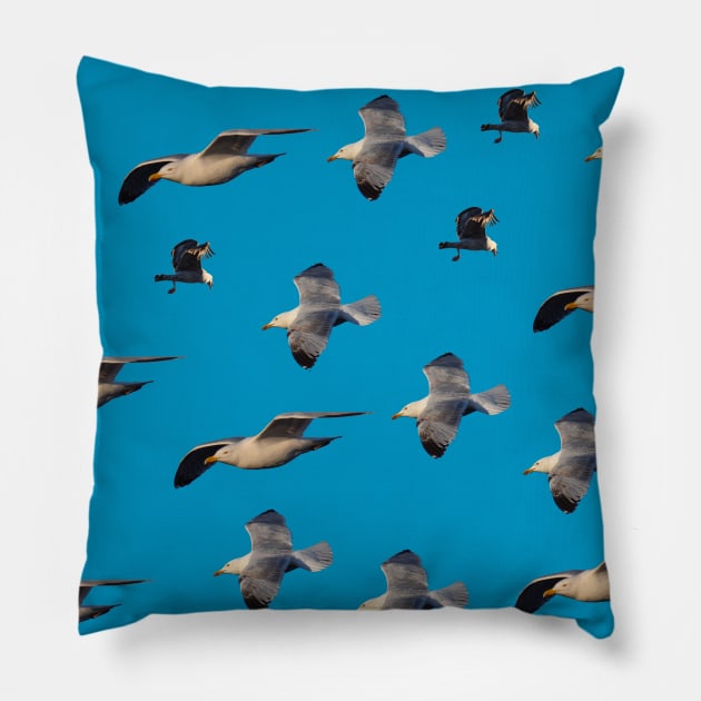 Flock of seagulls in flight art pattern Pillow by ownedandloved