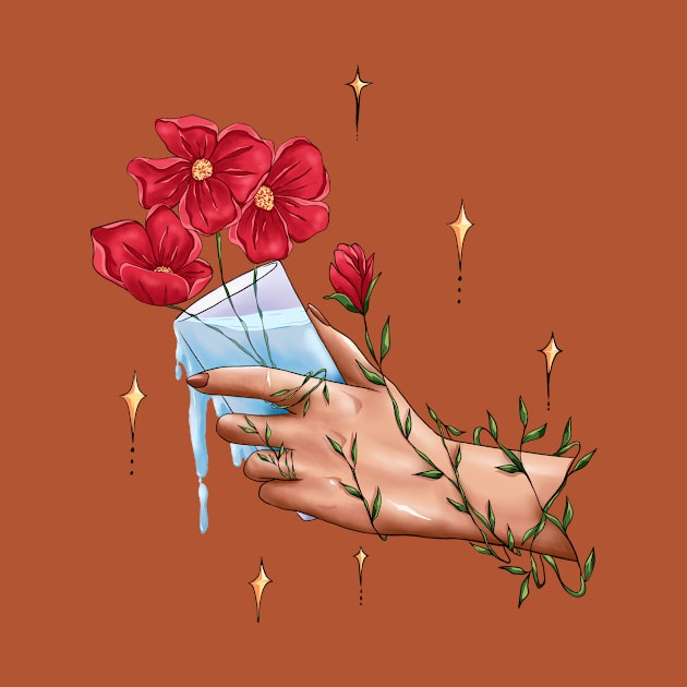 Aesthetic hand and red flowers by Nindy Po