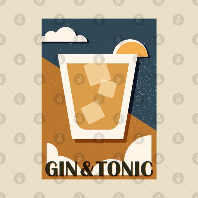 Gin Tonic art print, Cocktail, Retro 70s, Aesthetic art, Alcohol poster, Exhibition print, Mid century modern by KristinityArt