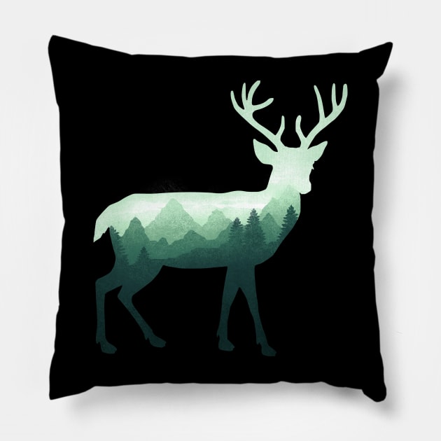 Dramabite Deer Stag Elk Double Exposure Surreal Wildlife Animal Pillow by dramabite