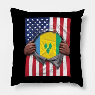 St Vincent And The Grenadines Flag American Flag Ripped - Gift for Saint Vincentian From St Vincent And The Grenadines Pillow