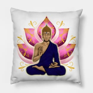 Abhaya Mudra Buddha with Pink Lotus Flower Pillow