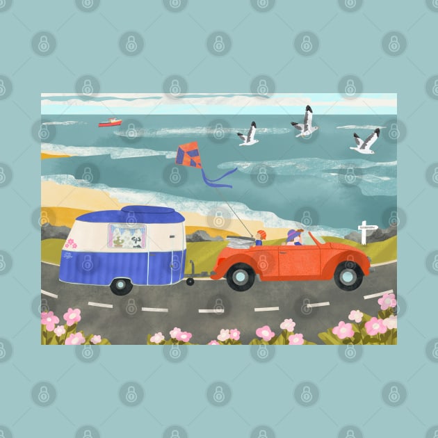 Family Road Trip in a Vintage Car and Caravan by NattyDesigns