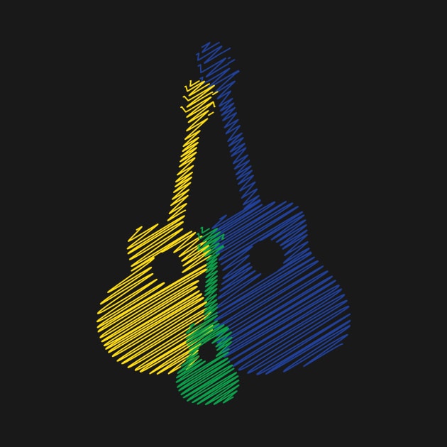 Artistic Acoustic Guitar Design - Guitar Art - Blue Yellow Green by WIZECROW