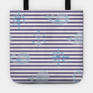 Whale Anchor Helm Watercolor Linen Stripes Tote